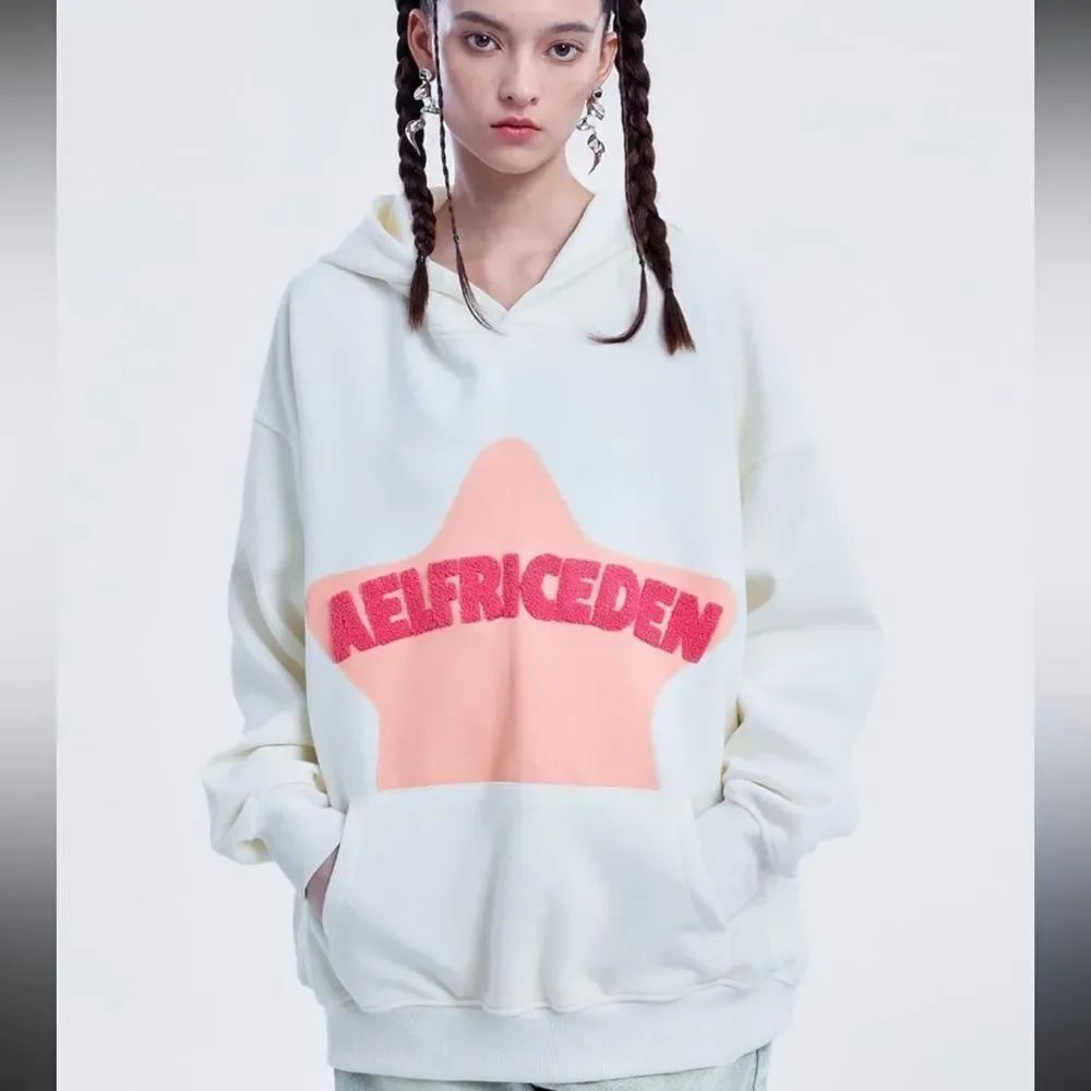 NWT Aelfric Eden Vintage Embroidery Star Hoodie Cream Pink Women’s Size Medium